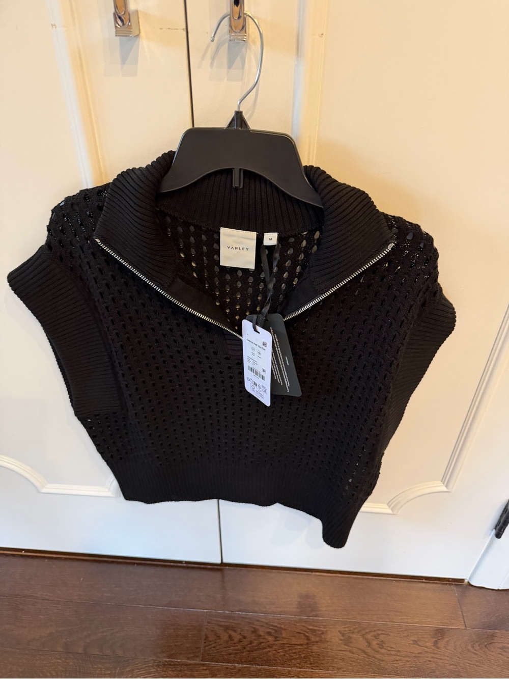 NWT Medium Varley Black Half Zip Open-Knit Sweater